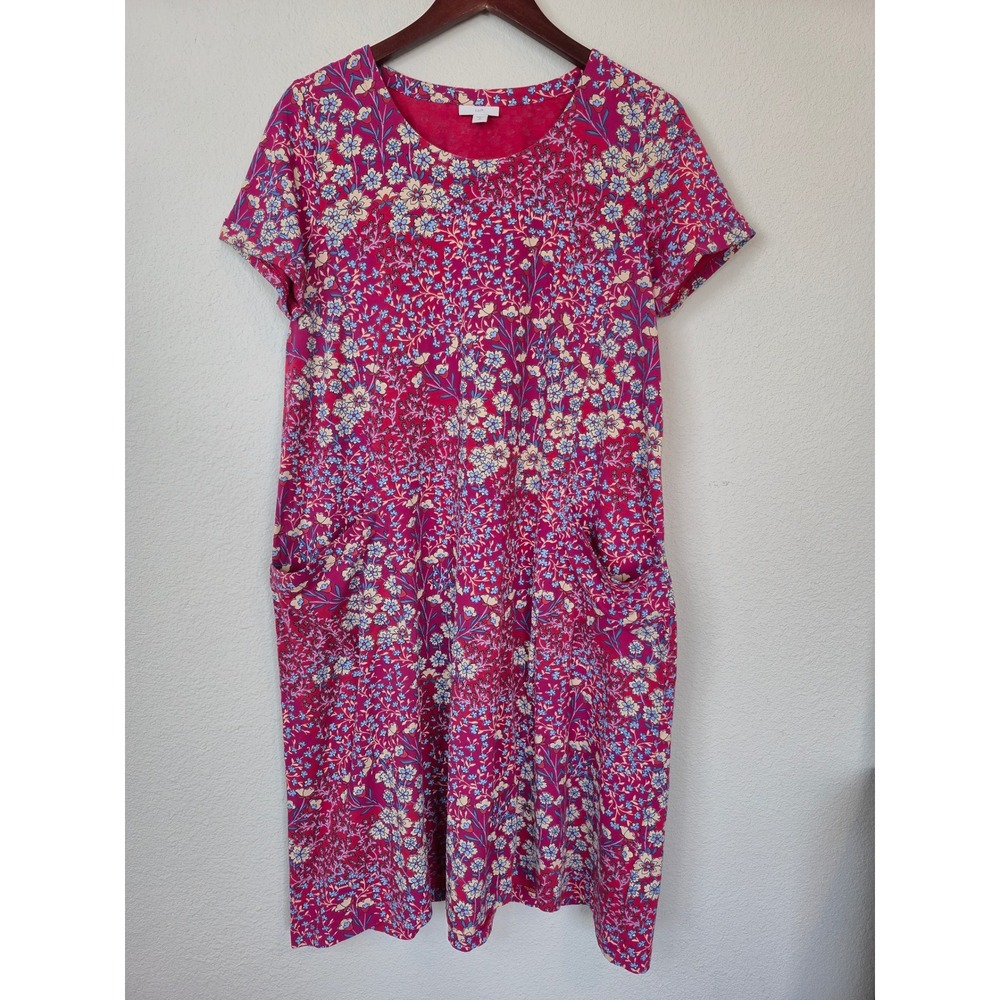 J.Jill Floral Knit Shift Dress Pink Short Sleeve Cotton Blend Size Medium Tall‎